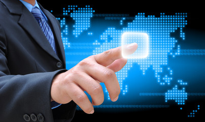 businessman hand pushing button