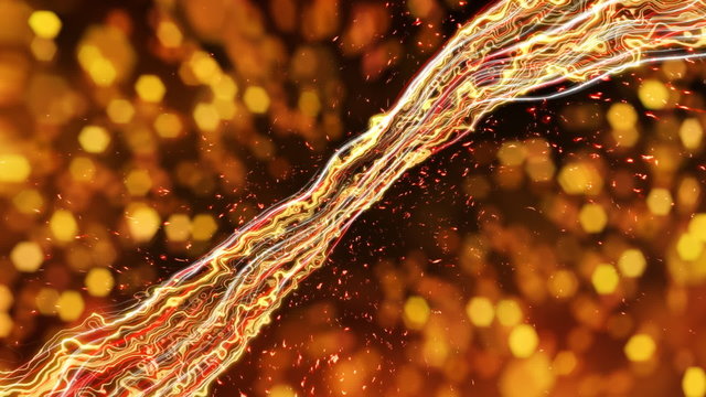looping orange diagonally energy beam and defocused lights