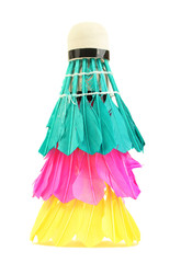 bright feather shuttlecocks isolated on white