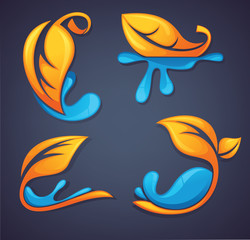 autumn time, vector collection of glossy leaves and water drops