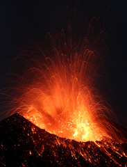 Close view into an erupting crater