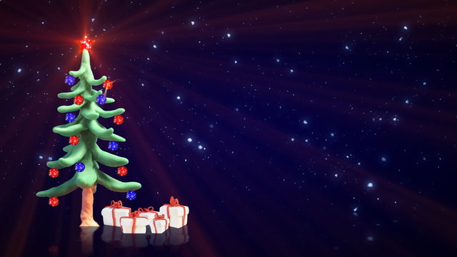 clay christmas tree and glitter particles last 10s are loop