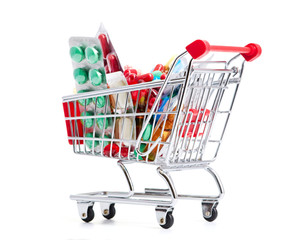 Shopping trolley with pills and medicine