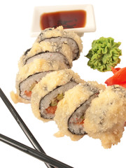 rolls  in batter and chopstick  isolated on white  background