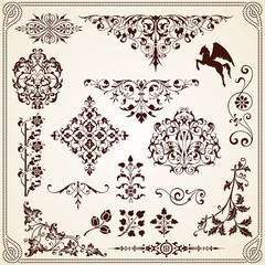 Calligraphic design elements, vector vintage calligraphy