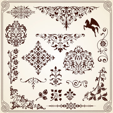 Calligraphic design elements, vector vintage calligraphy