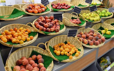 Shelf with fruits on a farm market