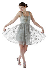 Naklejka premium Teenage girl dances in lace party dress