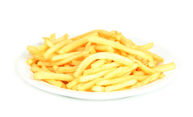 Potatoes fries in the plate isolated on white