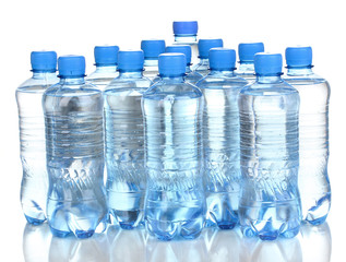 plastic bottles of water isolated on white
