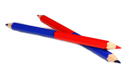 Red and blue pencils isolated on white