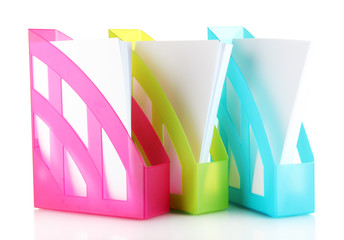 Colorful trays for papers isolated on white