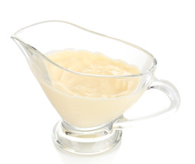 Mayonnaise in bowl isolated on white