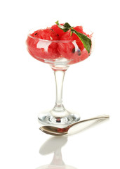 Watermelon ice cream in a glass isolated on white