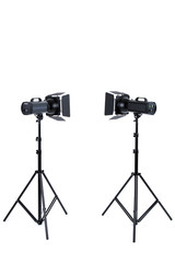 Obraz premium Empty photo studio with lighting equipment
