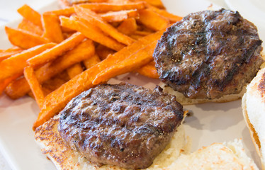 Hamburger and sweet potato fries