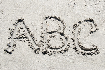 Sand beach alphabet: letters A, B  and C