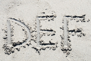 Sand beach alphabet: letters D, E  and F