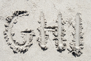Sand beach alphabet: letters G, H, and I