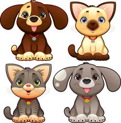 Fotobehang Cute dogs and cats. Vector isolated characters. © ddraw
