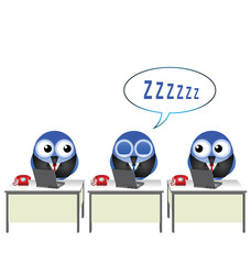 Comical office worker asleep at his desk