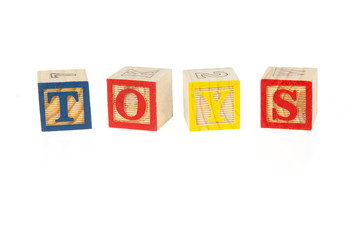 Toys sign made of wodden bricks