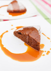 chocolate cake with caramel sauce