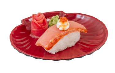 salmon sushi with white background