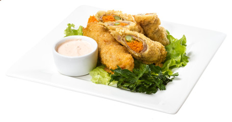 Japanese style pork cutlet with carrot and asparagus