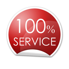 Pegatina roja con 100% SERVICE con reborde
