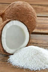 coconut grounded dried flakes fruit food