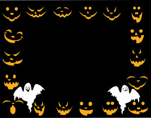 Halloween background with different faces with ghost