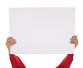man in shirt holding blank sign