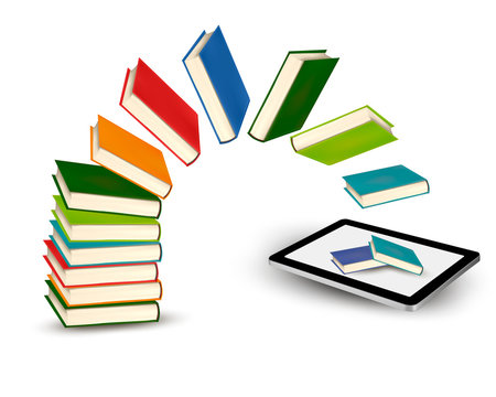 Books flying in a tablet  Vector illustration