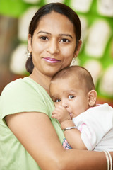Indian woman mother and child boy