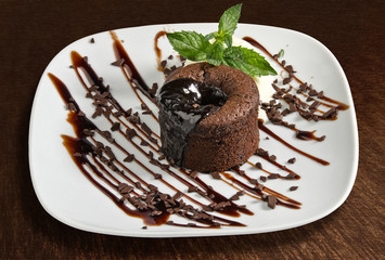 Chocolate cake with ice cream- isolated