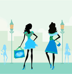 fashion silhouettes girls Shopping in the city
