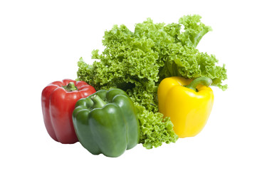 Curly Leaf Lettuce and three colorful paprika