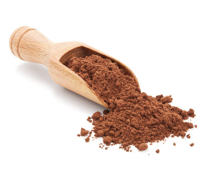 cacao beans and cacao powder isolated on white
