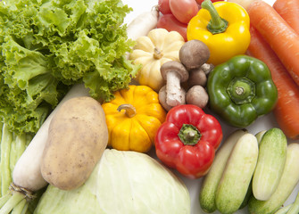 fresh fruits and vegetables isolated on white background