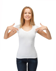 smiling teenage girl in blank white t-shirt