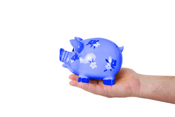 Hand holding piggy bank