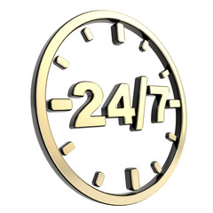 24/7 twenty four hour seven days a week emblem icon
