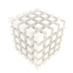 Glossy cubic shape made of smaller cubes isolated