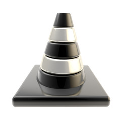 Glossy road cone colored black and silver isolated