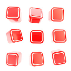 Cubic square buttons, set of nine isolated on white