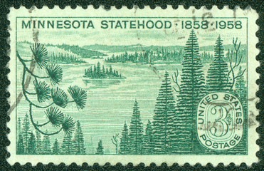 Stamp printed in USA shows Lakes and Pines