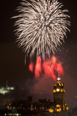 Panoramic vew on Edinburgh castle with fireworks