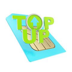 Top-up emblem icon over sim card chip microcircuit