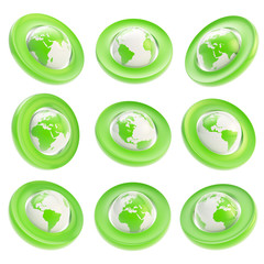 Earth globe emblem tag in nine foreshortening